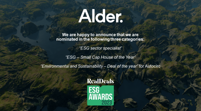 Vi är stolta och glada över att ha blivit nominerade till Real Deals ESG Awards 2023!